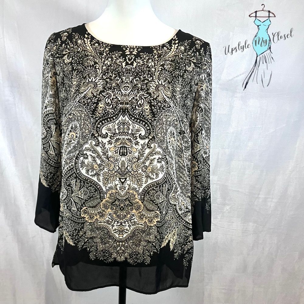 Rose & Olive beautiful long sleeve abstract print top size medium